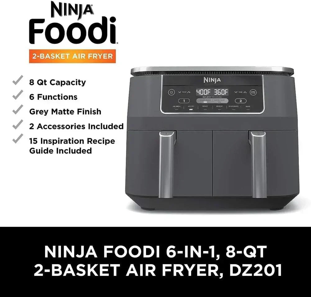 Ninja Foodi 6-in-1 FlexBasket Air Fryer with 7 QT MegaZone Basket Divider for Large Proteins