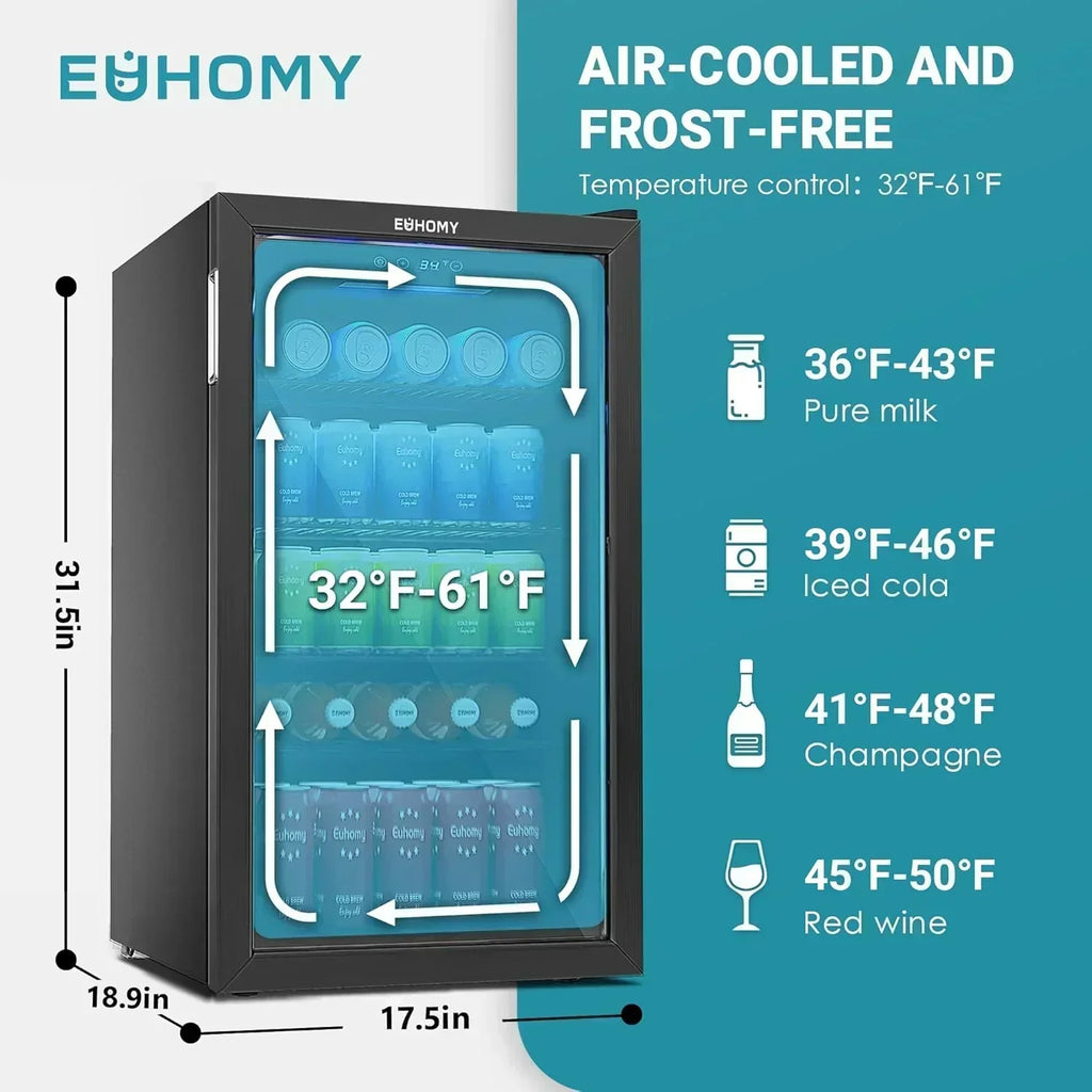 EUHOMY Beverage Refrigerator Cooler 130 Can Mini Fridge with Glass Door Beverage Cooler