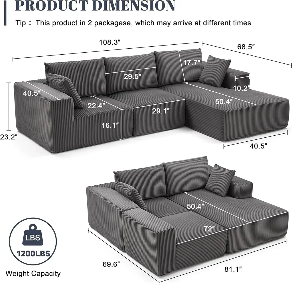 108-inch modular sofa cloud modular sofa with deep seat and reclining chair upholstered sofa