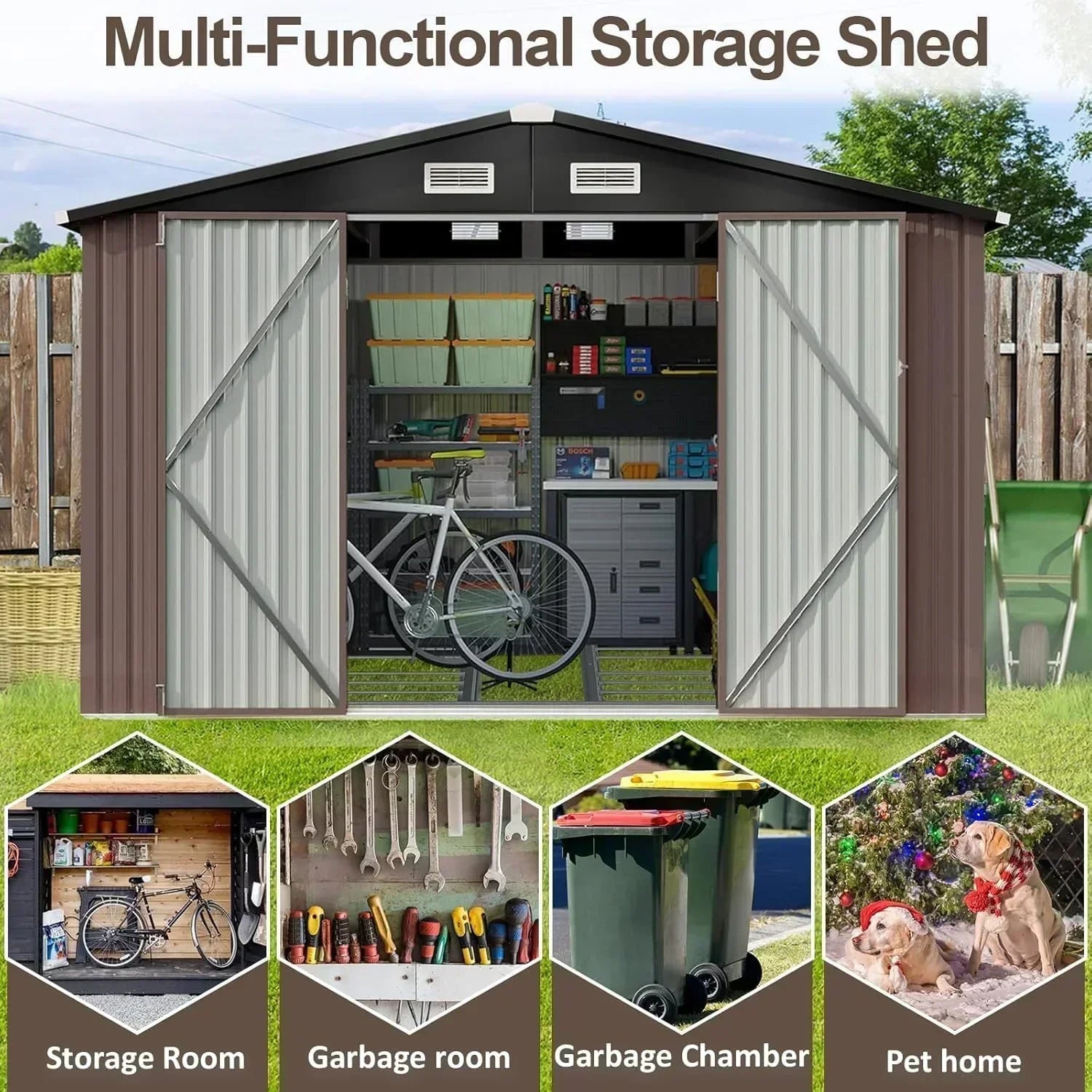 Aoxun 6.2x4 FT Shed Outdoor Storage Shed Metal Garden Shed Sloping Roof Tool Shed Bike Shed