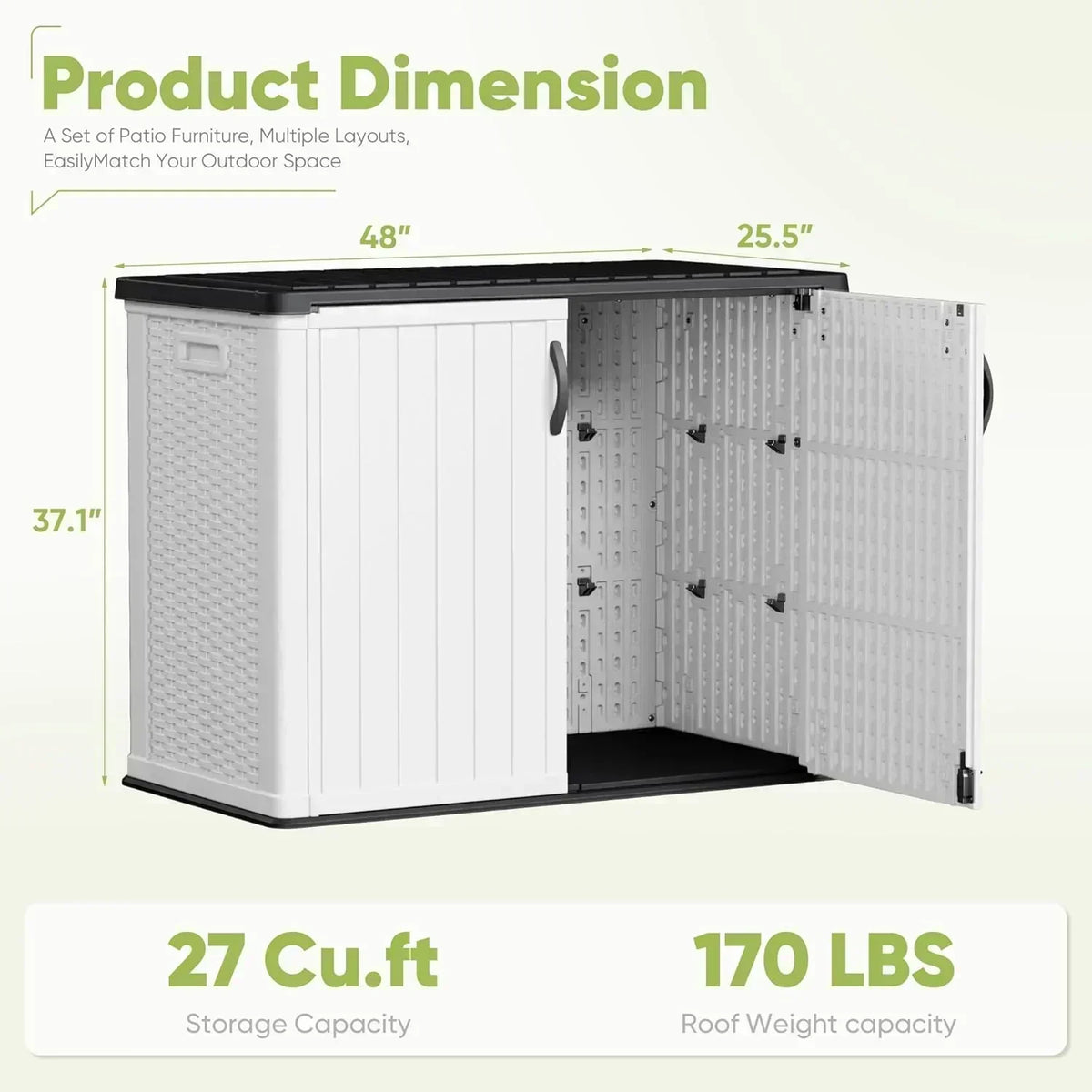 Devoko Outdoor Storage Cabinet 26 Cu Ft with Lockable Doors Horizontal Storage Shed Waterproof
