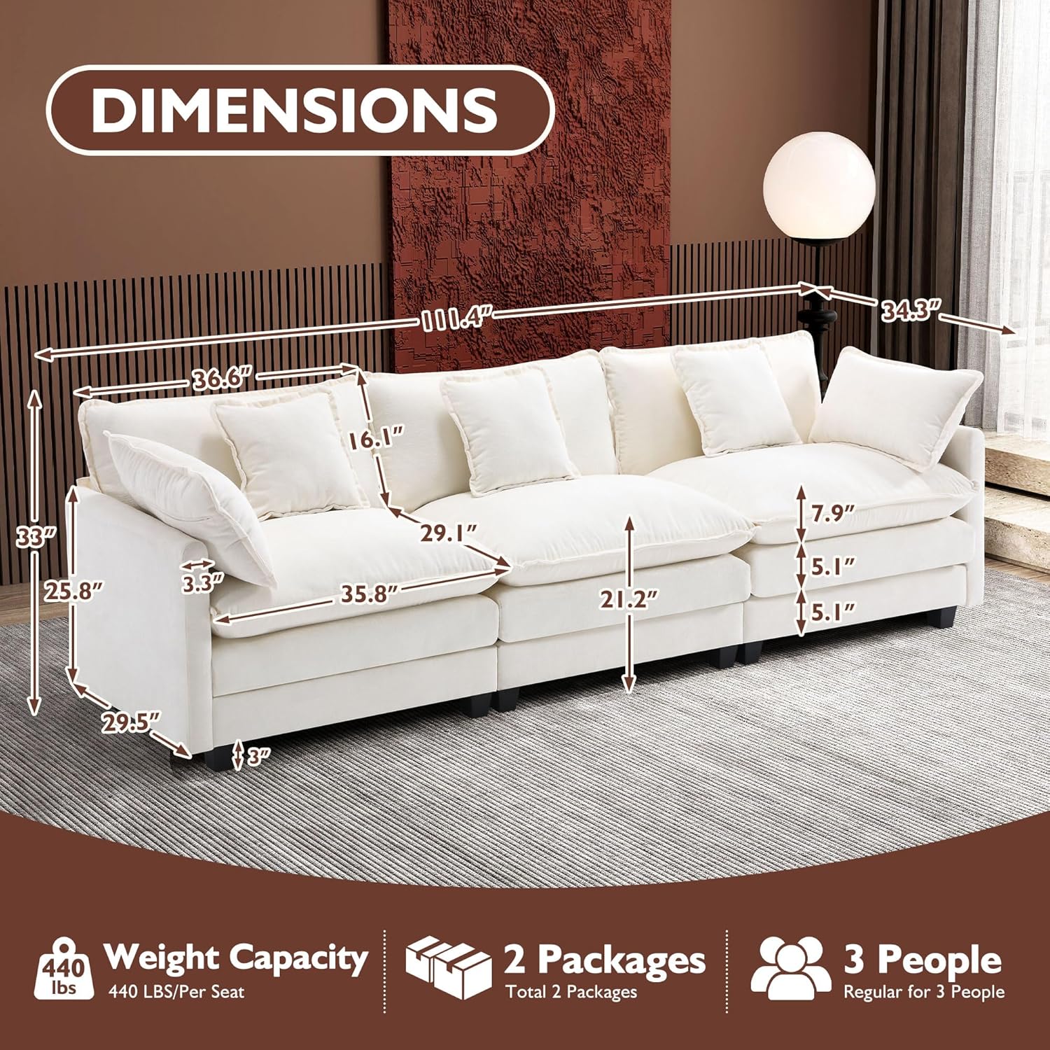 ihanherry 146-inch U-shaped modern sofa modular area cloud sofa