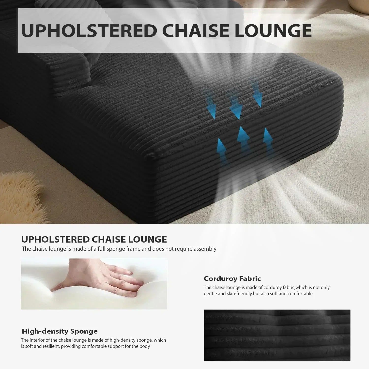 50-inch indoor recliner oversized corduroy upholstered boneless sofa bed deep sleeper sofa