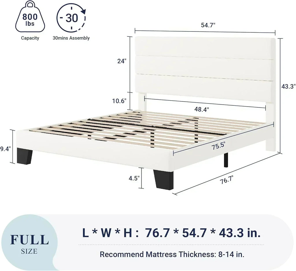 Allewie King size platform bed frame with velvet upholstered headboard and planks