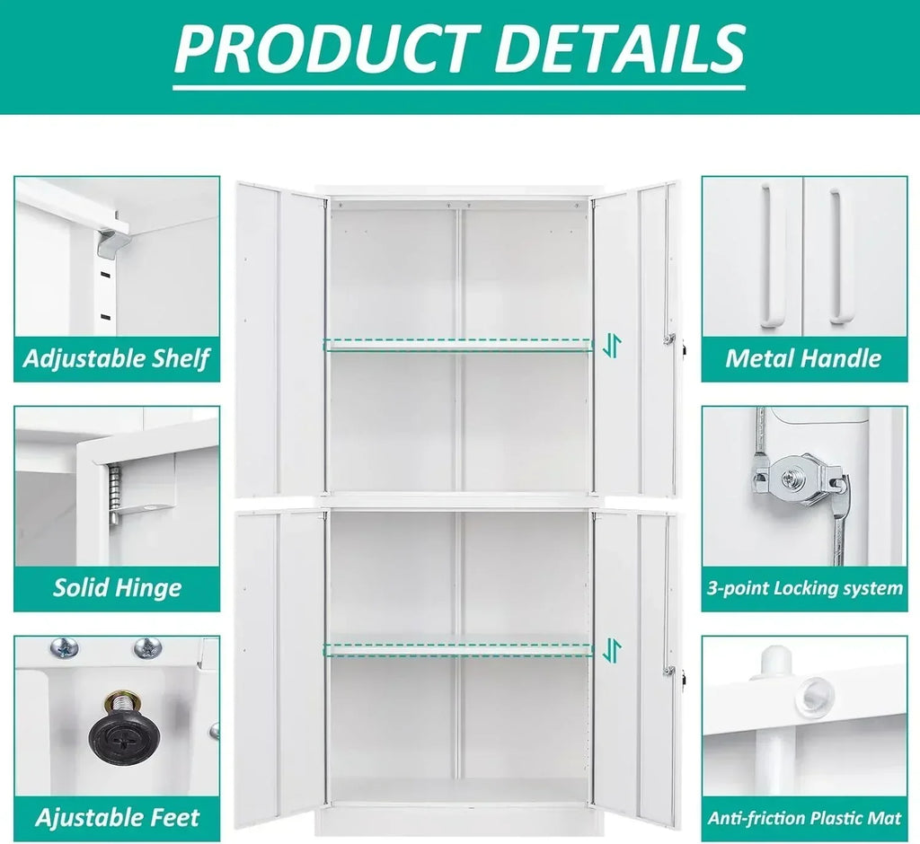 Metal Storage Cabinet with 2 Doors and 6 Shelves Black Metal Cabinet Garage Storage Cabinet