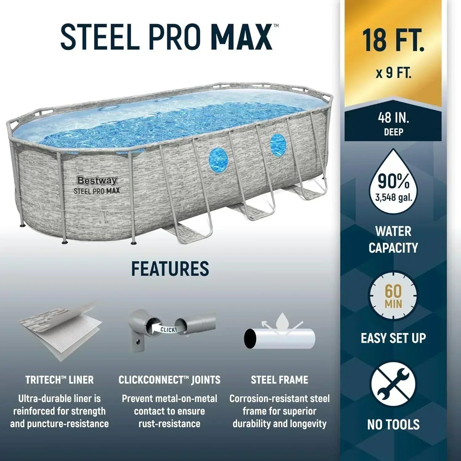 Power Steel Swim Vista Series II 14' x 8' 2 x 39.5 Above Ground Outdoor Swimming Pool Set