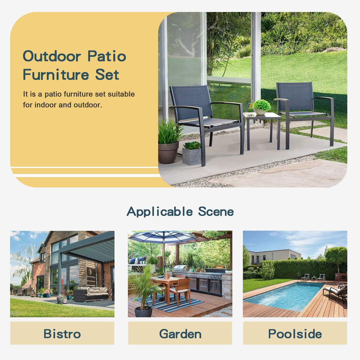 Homall Patio Dining Set 7 Pieces Outdoor Furniture with Large Table and 6 Textilene Chairs for Porch, Brown