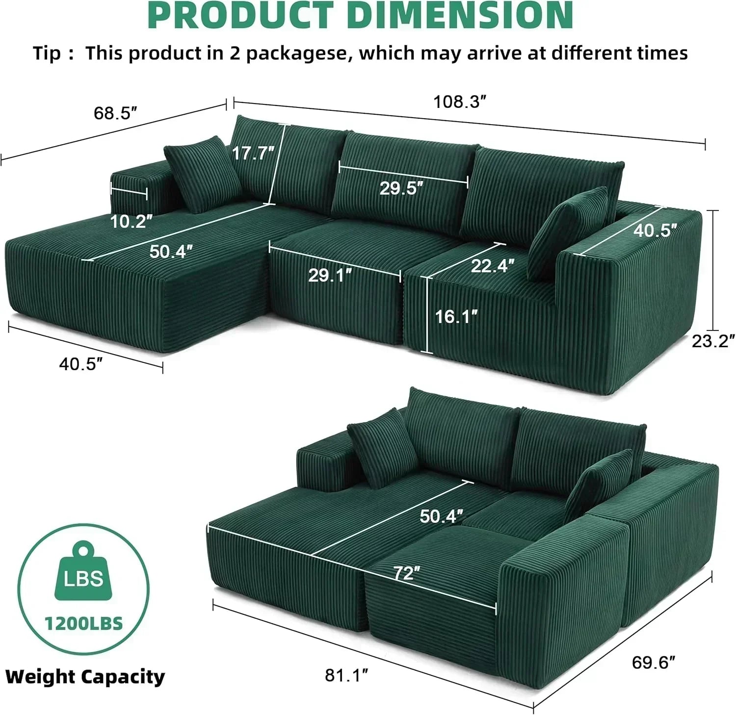108 inch sectional sofa cloud sectional sofa with deep seat modern sectional L shaped sofa