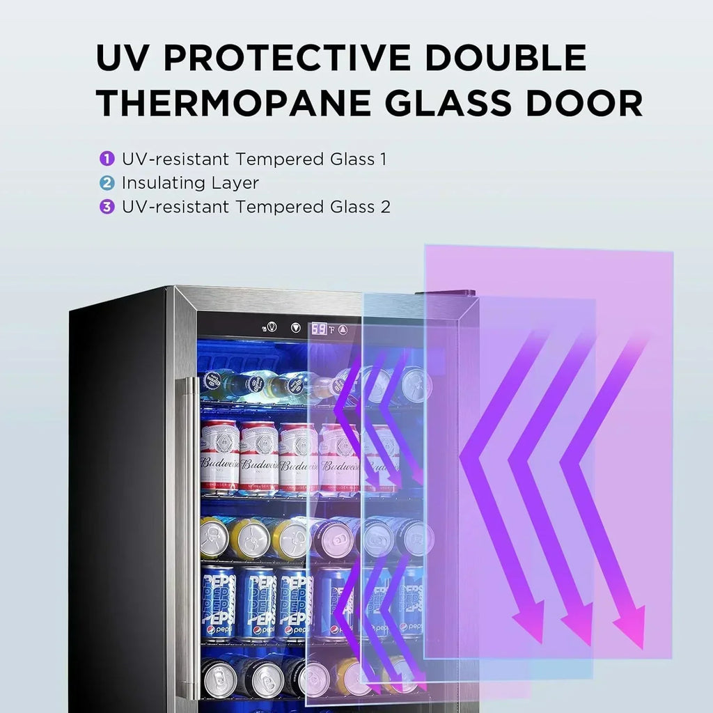 Mini Fridge 130 Can Beverage Refrigerator Cooler Drink Fridge Adjustable Temperature Control