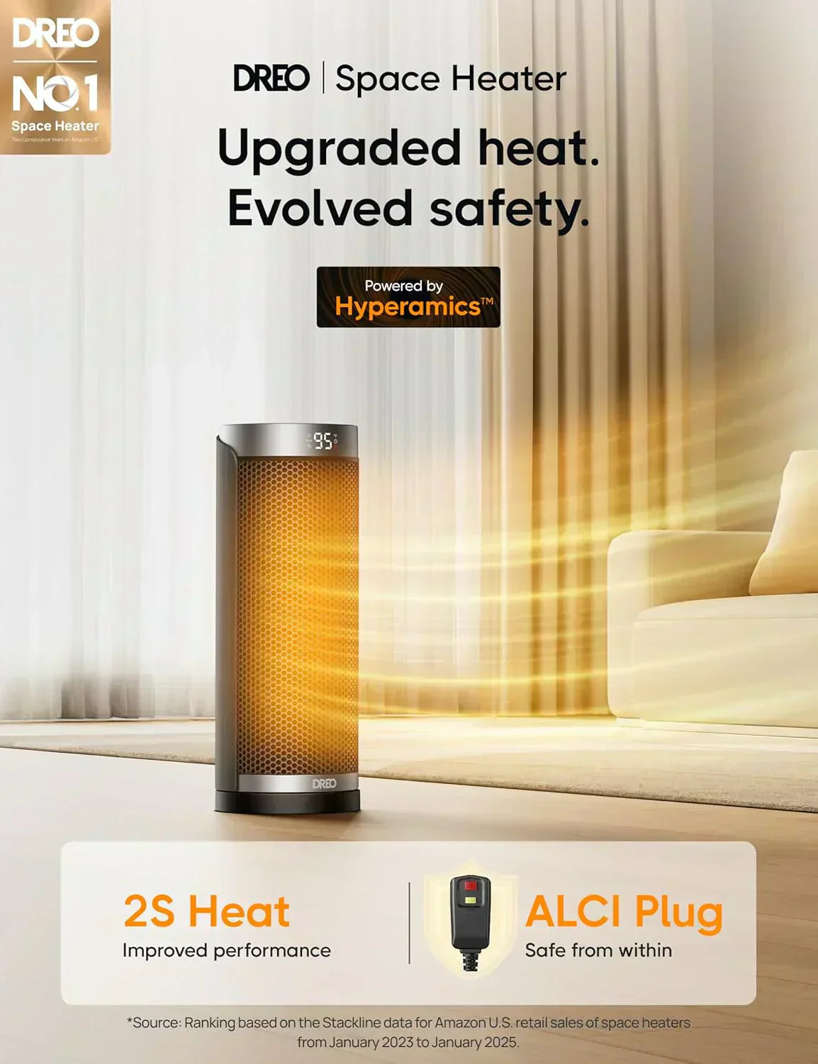 Space Heater 1500W Electric Indoor Heater with Thermostat Quiet Portable Heater