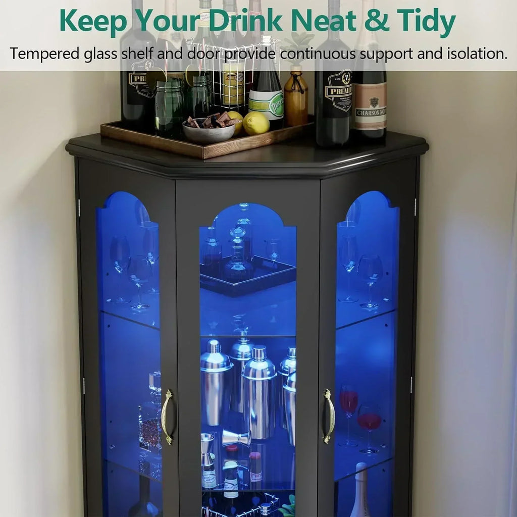 Corner wine cabinet with LED lights tall modern wine cabinet home bar wine storage cabinet