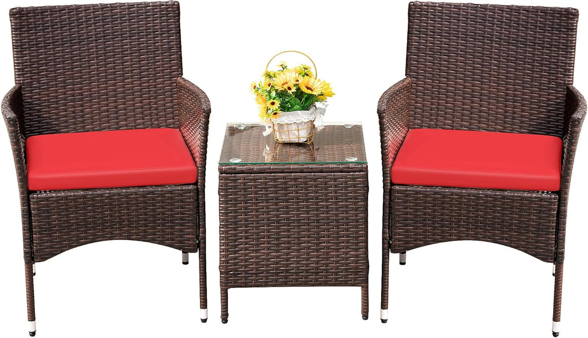 Devoko Patio Porch Furniture Sets 3 Pieces PE Rattan Wicker Chairs Outdoor Garden Furniture Sets