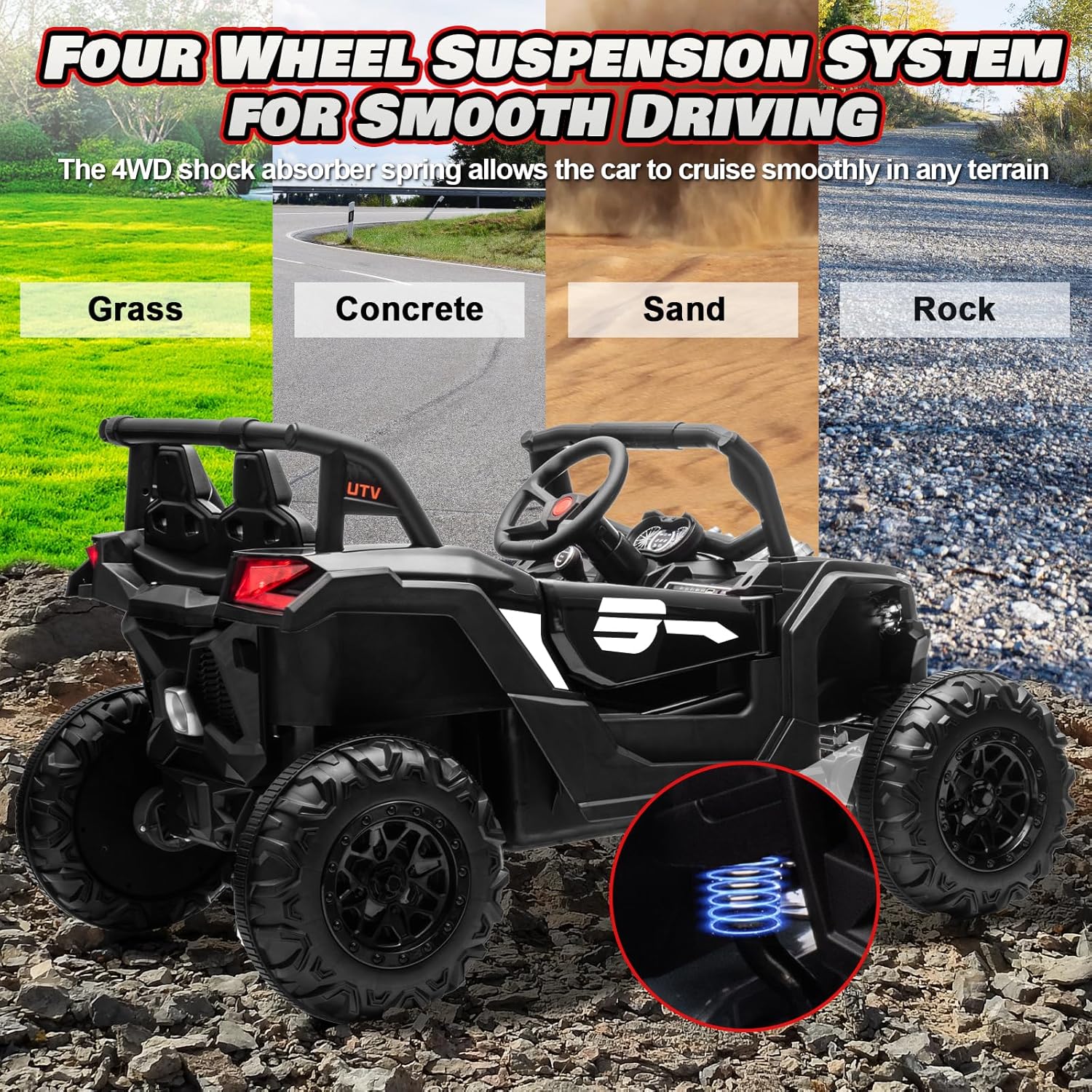 JOYRACER Kids Remote Control Car with 4 x 150W Motors Shock Absorbers Bluetooth MP3 Player