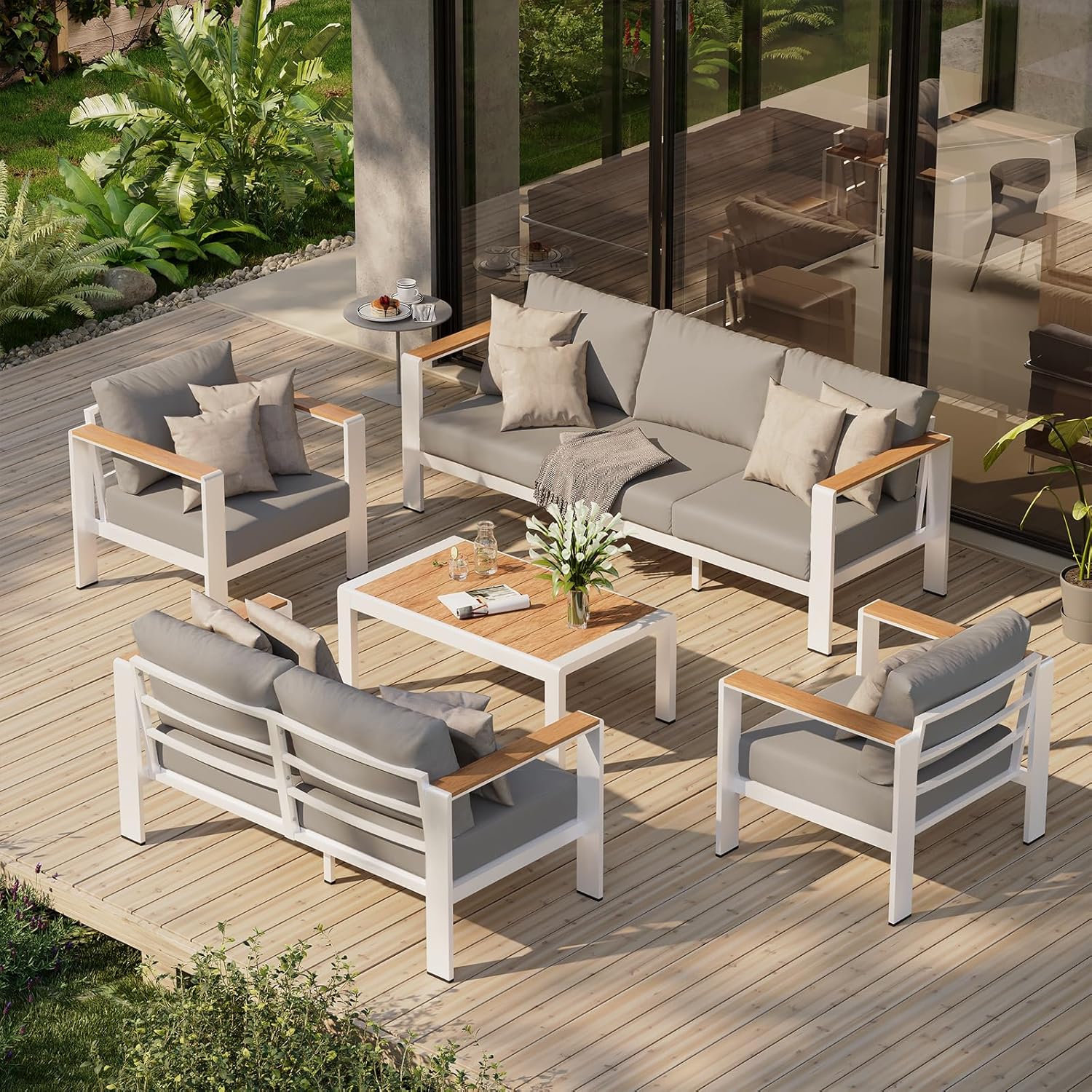 Aluminum Outdoor Patio Furniture Set with Coffee Table, 4 Piece Patio Conversation Sets with Washable Thick Cushions