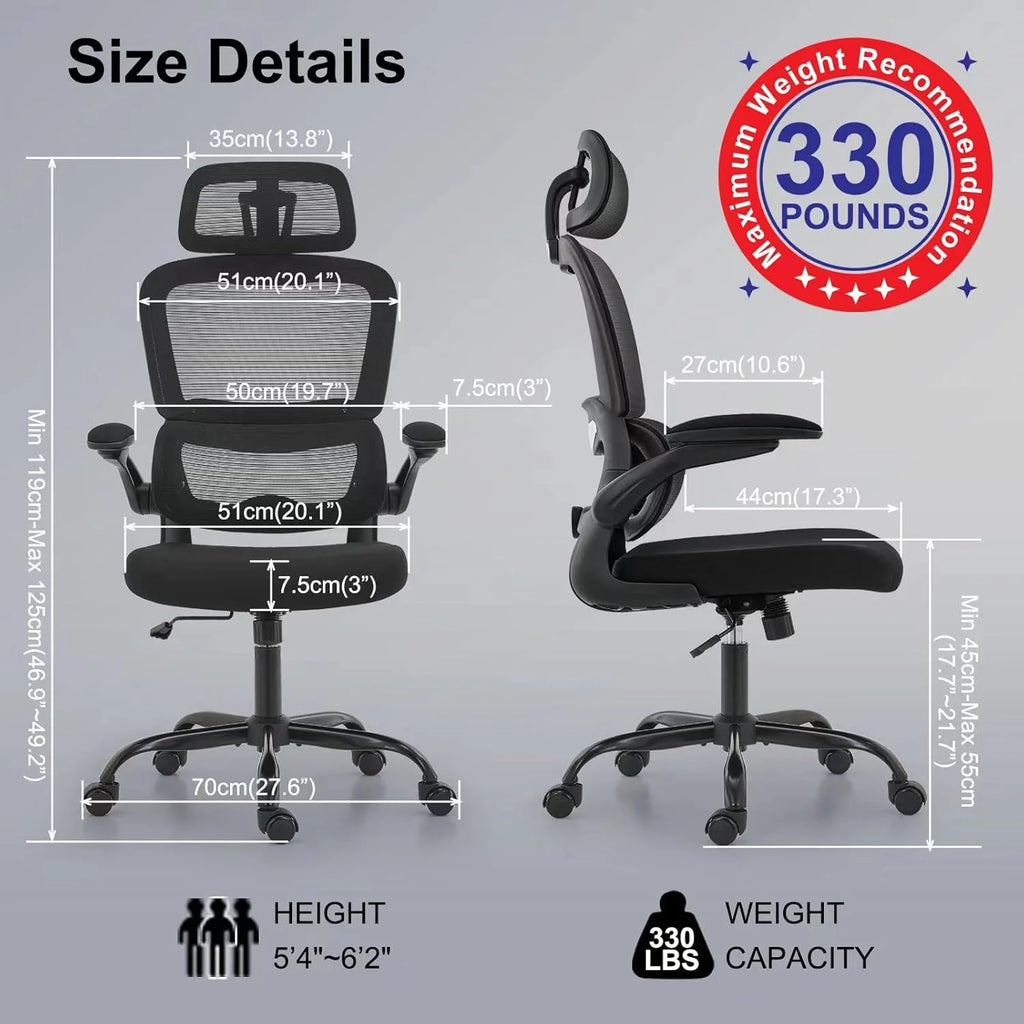 Office Chair Ergonomic Desk Chair, 330 lbs Home Mesh Desk Chair with Wheels, Comfortable Gaming Chair, High Back Office Chair