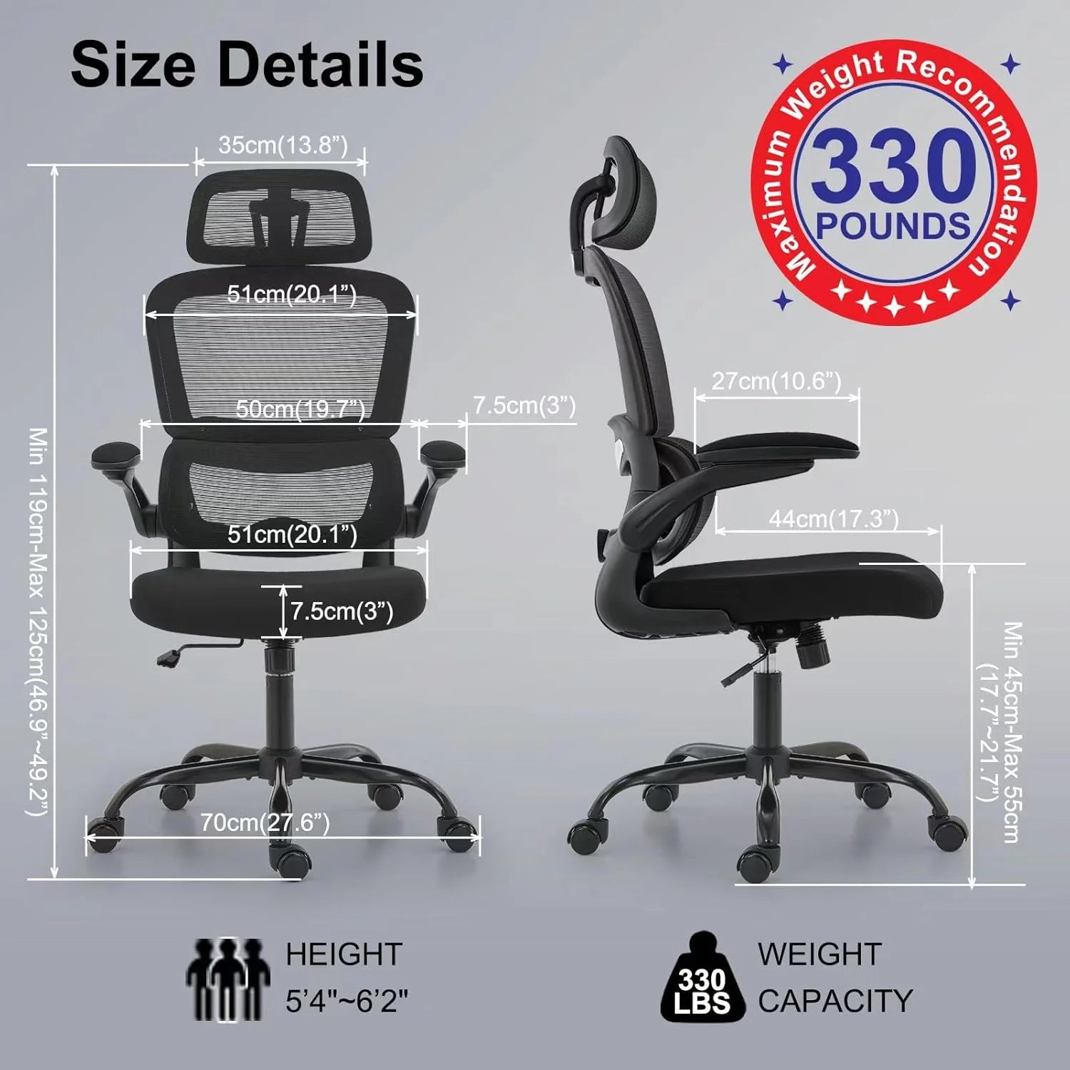 Office Chair Ergonomic Desk Chair, 330 lbs Home Mesh Desk Chair with Wheels, Comfortable Gaming Chair, High Back Office Chair