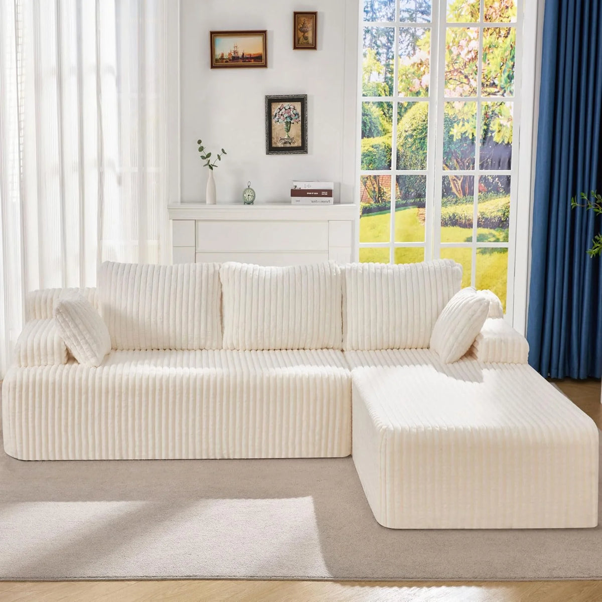 Modular Sectional Sofa Couches L-Shape Couch 3 Seat Modular Sofa Memory Foam Sectional Couches for Living Room, Cloud Couch with Oversized Chaise (Grey Stripe, 96 Left Facing Chaise)