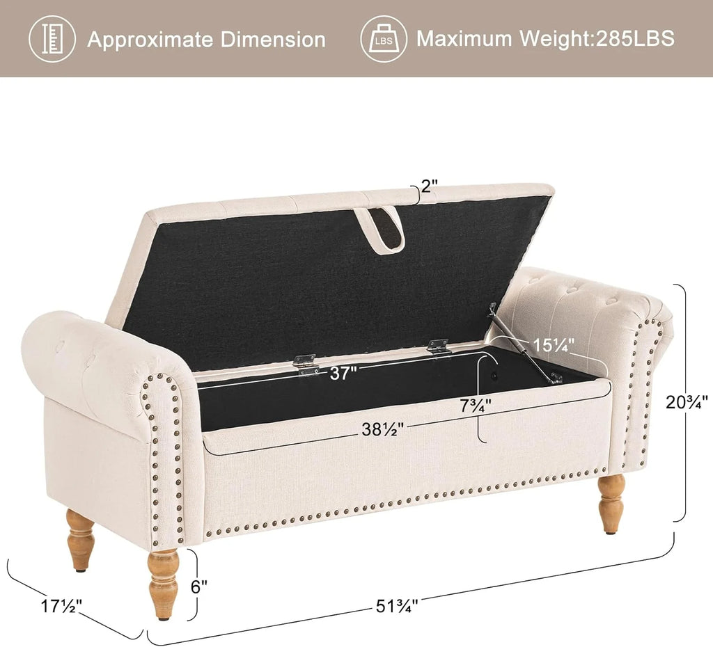 Furniliving Modern Storage Ottoman Bench, Sherpa Ottoman End of Bed Bench with Solid Wood Legs Upholstered Ottoman Benches with Storage Indoor Bench