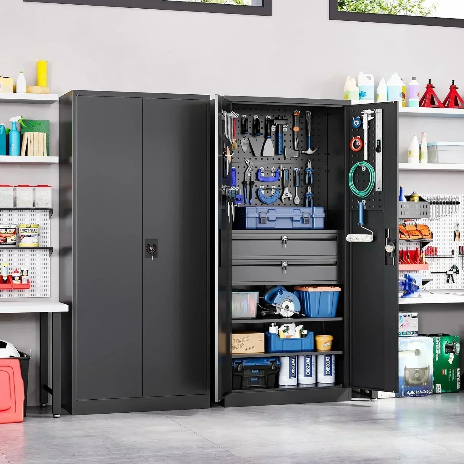 Yizosh Metal Garage Storage Cabinet with Locking Doors Heavy Duty Steel Tool Cabinet