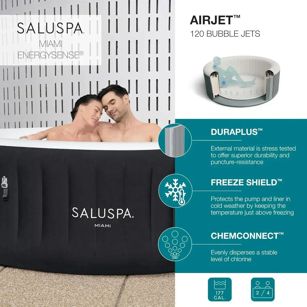 Bestway SaluSpa Miami EnergySense AirJet Inflatable Hot Tub Spa 71 x 26 Portable Hot Tub
