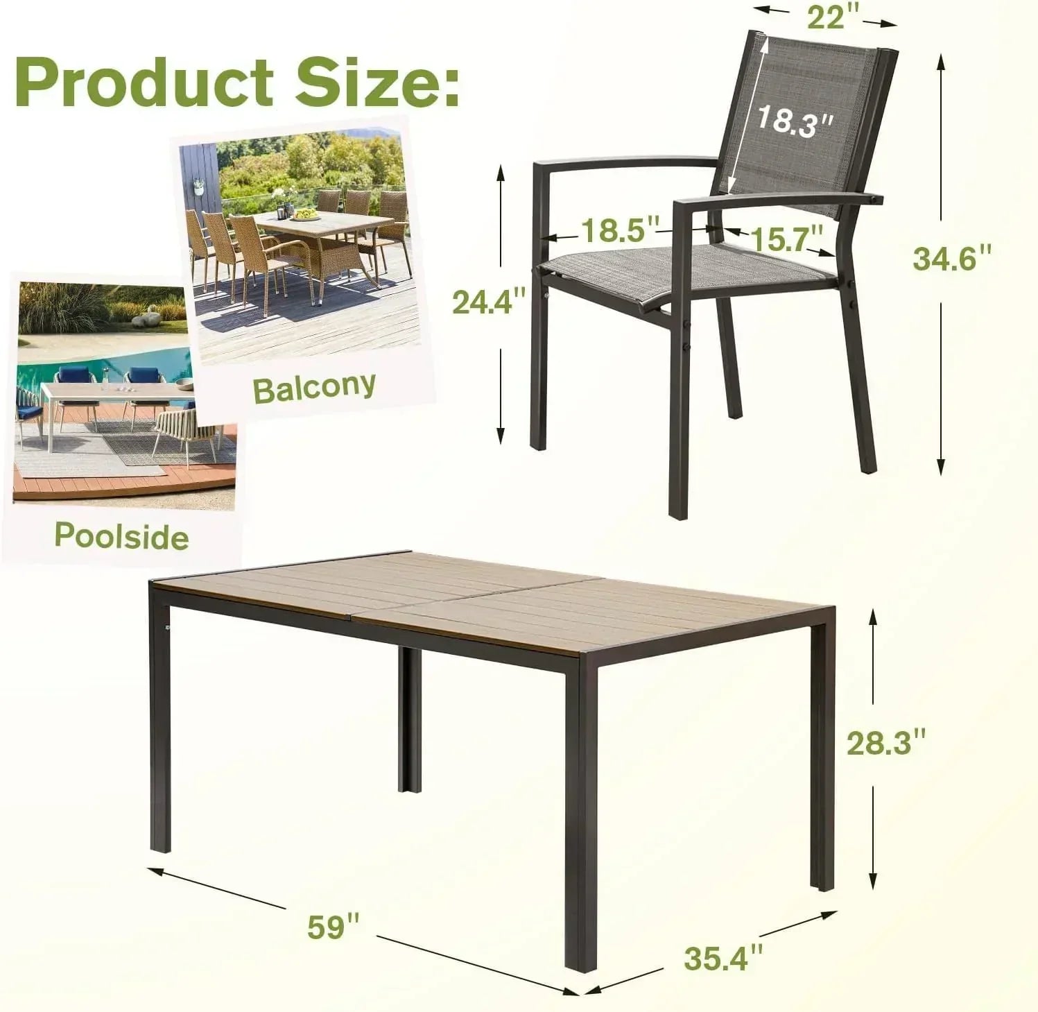 Homall Patio Dining Set 7 Pieces Outdoor Furniture Table and 6 Textilene Chairs Light Grey