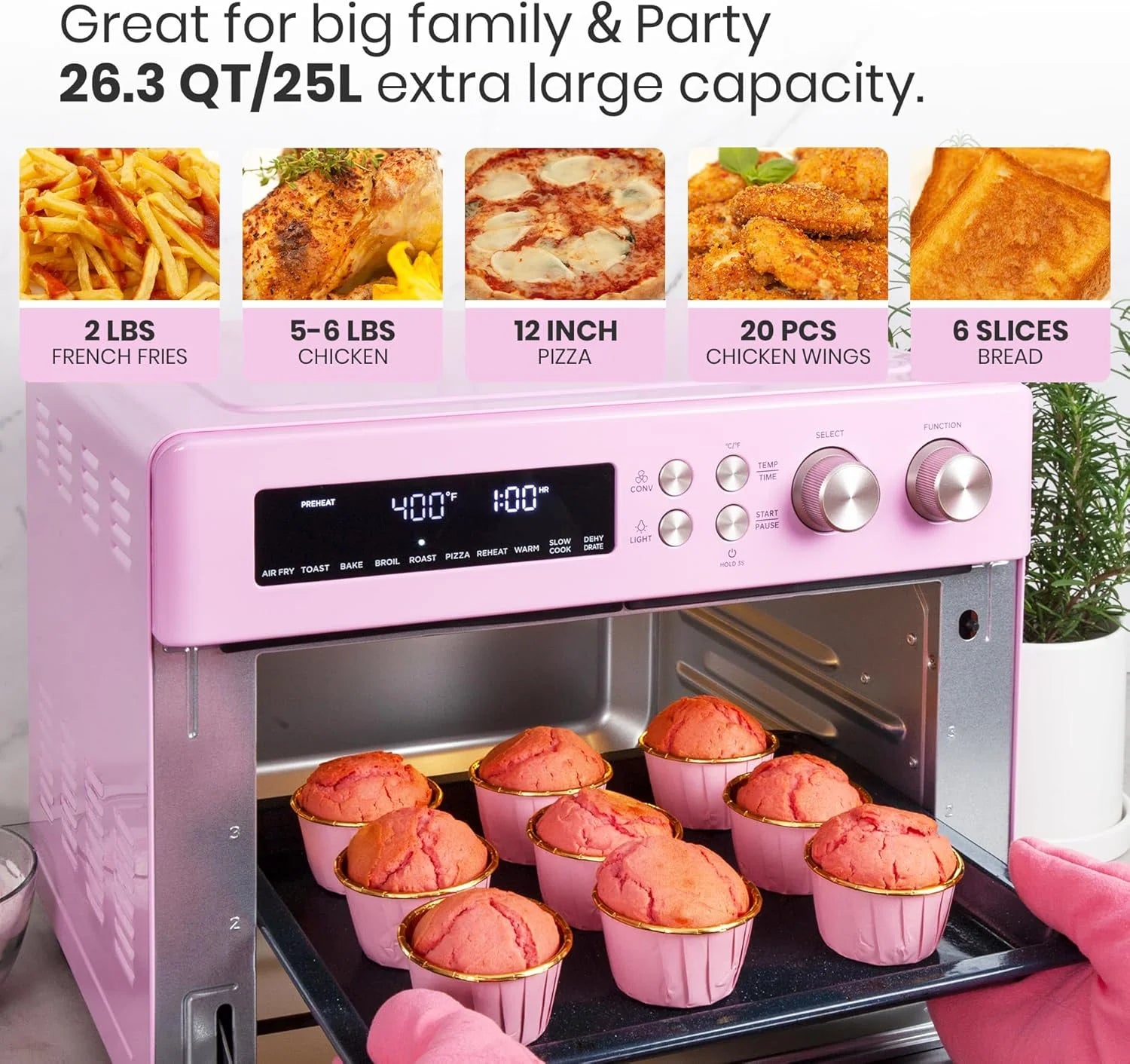 Infrared Heating Air Fryer Toaster Oven, Extra Large Countertop Convection Oven 10-in-1 Combo, 6-Slice Toast, Enamel Baking Pan Easy Clean with Recipe Book, Black Matte Stainless Steel