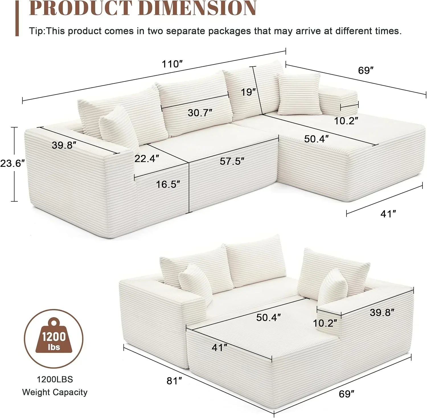 110-inch cloud sofa boneless sofa in the living room modular sofa with deep seats