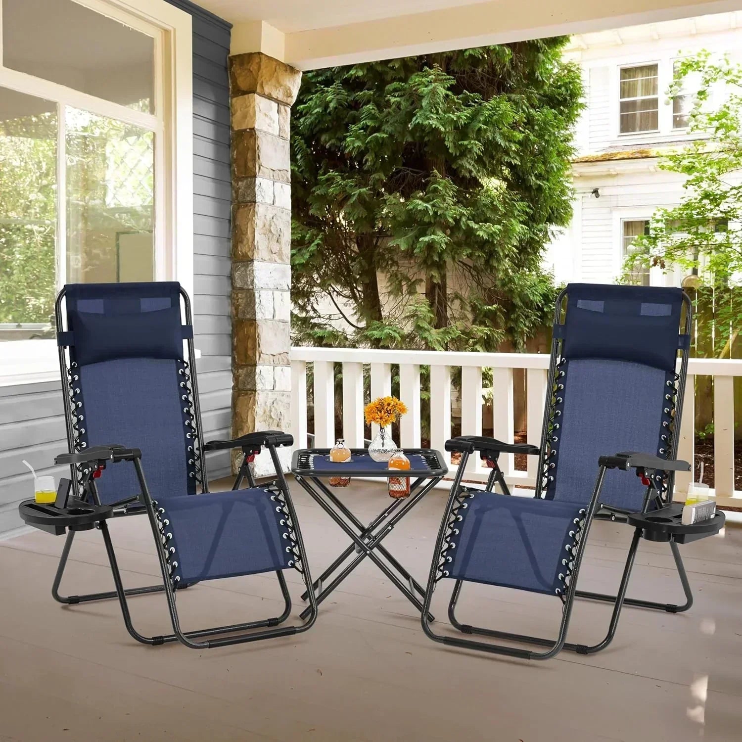 3PCS Zero Gravity Recliner Portable Outdoor Reclining Chair Set Side Table Lounge Chairs