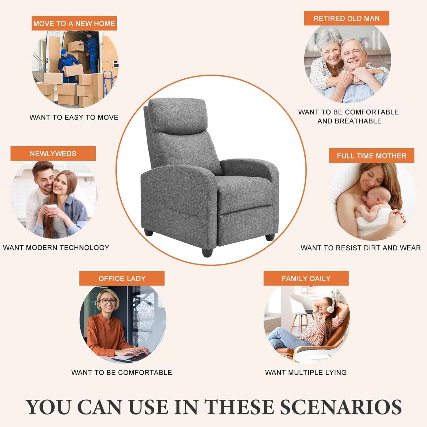 Sweetcrispy Recliner Chair, 360 Swivel Rocker Chair for Adults, Glider Rocker Recliners, Nursery Chairs for Living Room, High Back, Upholstered Deep Seat, Classical Brown
