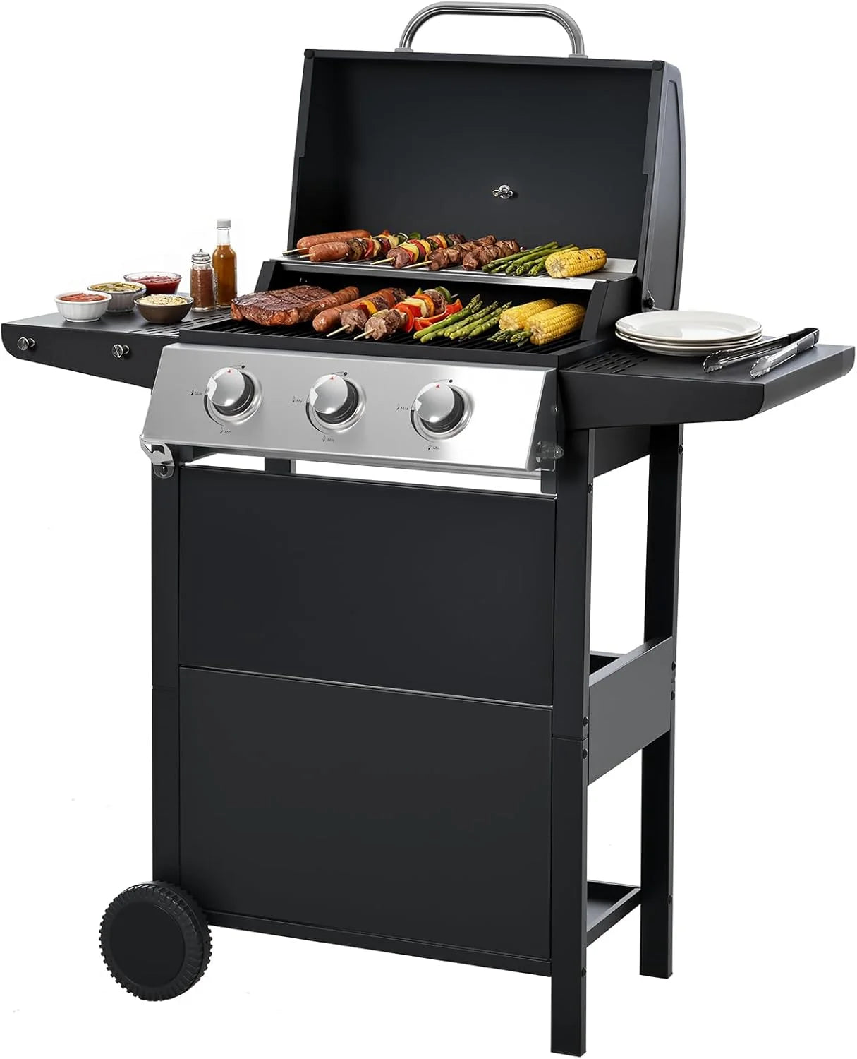 4-Burner Propane Gas BBQ Grill with Side Burner 46500 BTU Output Stainless Steel Barbecue Grill