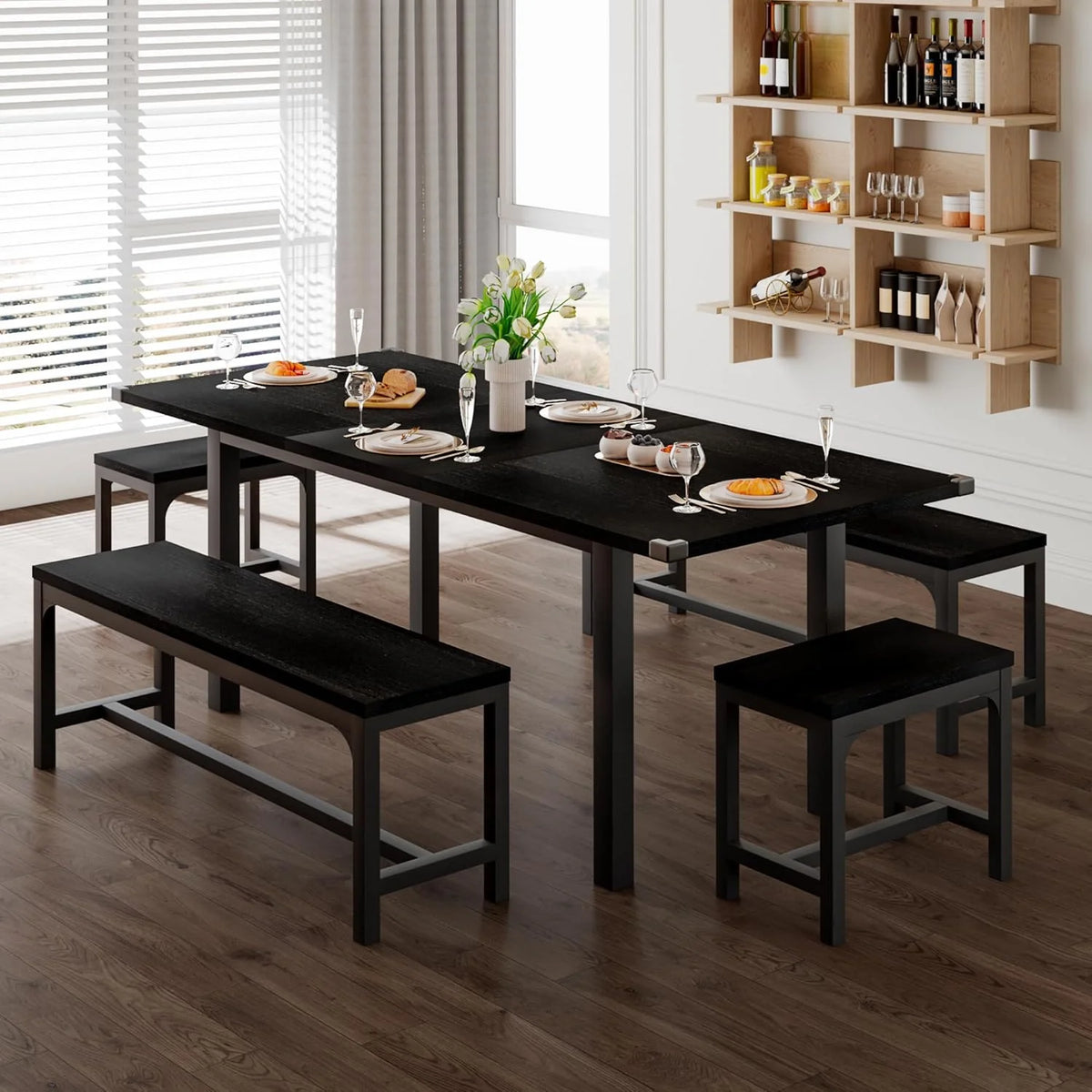 Feonase 5 Piece Dining Table Set for 4-8 People 63 Large Extendable Kitchen Table Set