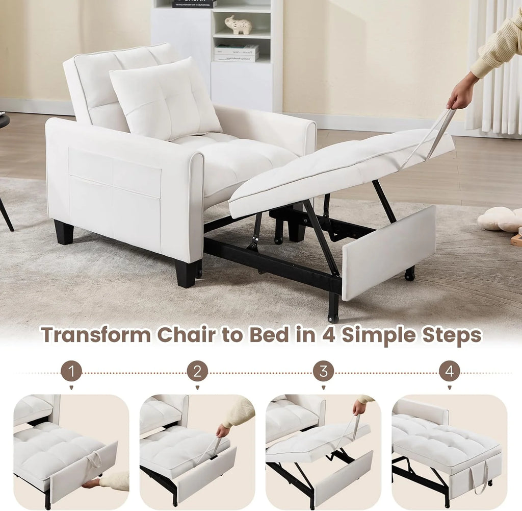 Convertible Sleeper Chair, 3 in 1 Sleeper Chair Bed Pull Out Sofa Bed Chairs, Velvet Single Sofa with Adjustable Backrest