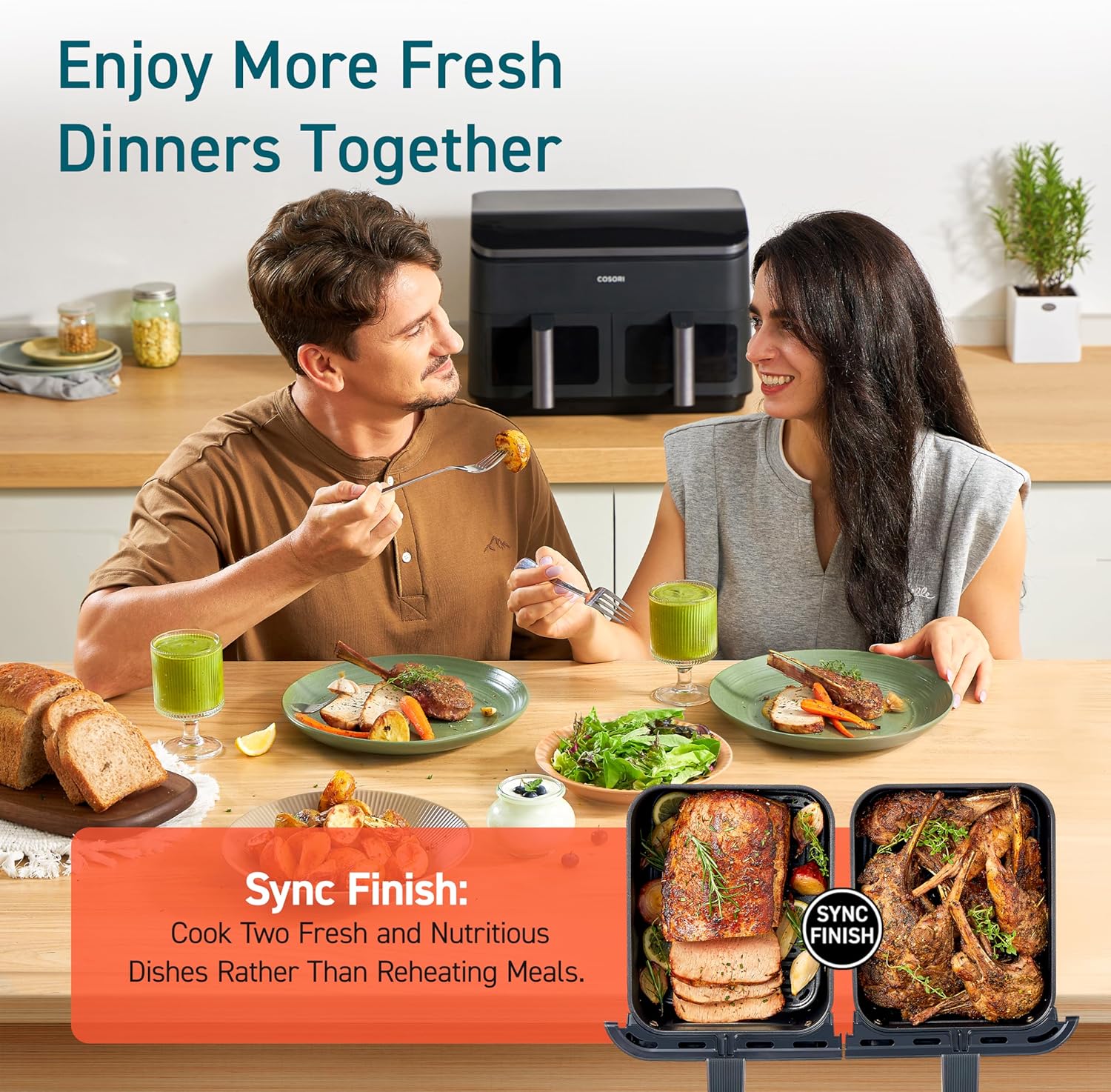 COSORI Dual Air Fryer 9Qt 10-in-1for Easy Cooking Dishwasher Safe