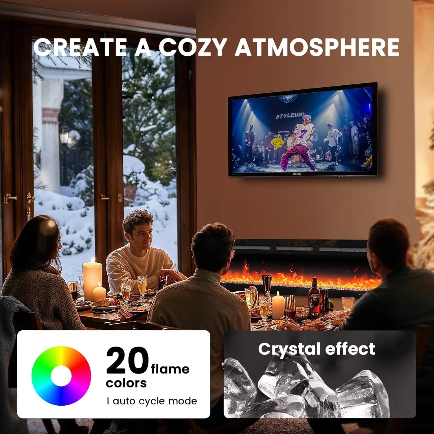 50 Smart Electric Fireplace 5300 BTU Heat Output, Ultra-Slim Wall-Mount or Built-In Electric Fireplace