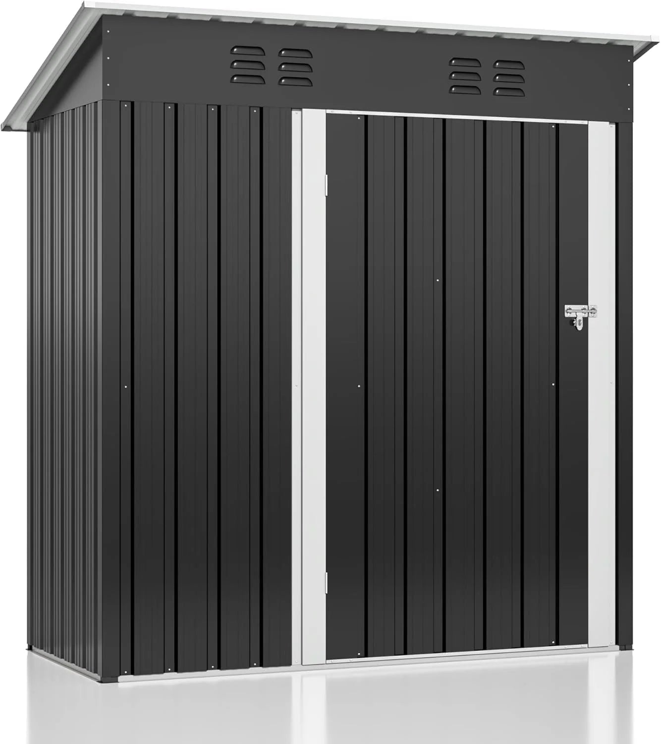 Polar Aurora 8 x 12 FT Outdoor Storage Shed, Metal Garden Shed with Updated Frame Structure, Tool Sheds for Backyard Garden Patio Lawn Black