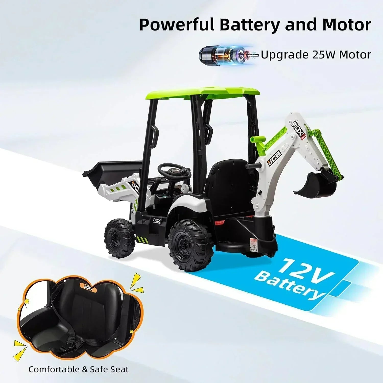 12V JCB Ride On Excavator Ride on Toys for Kids 4-8 Electric Car for Kids with Tractor