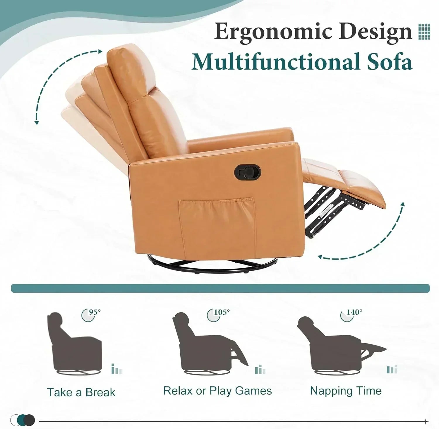 Swivel high-back rocking chair with footrest padded glider baby chair with comfortable deep seat