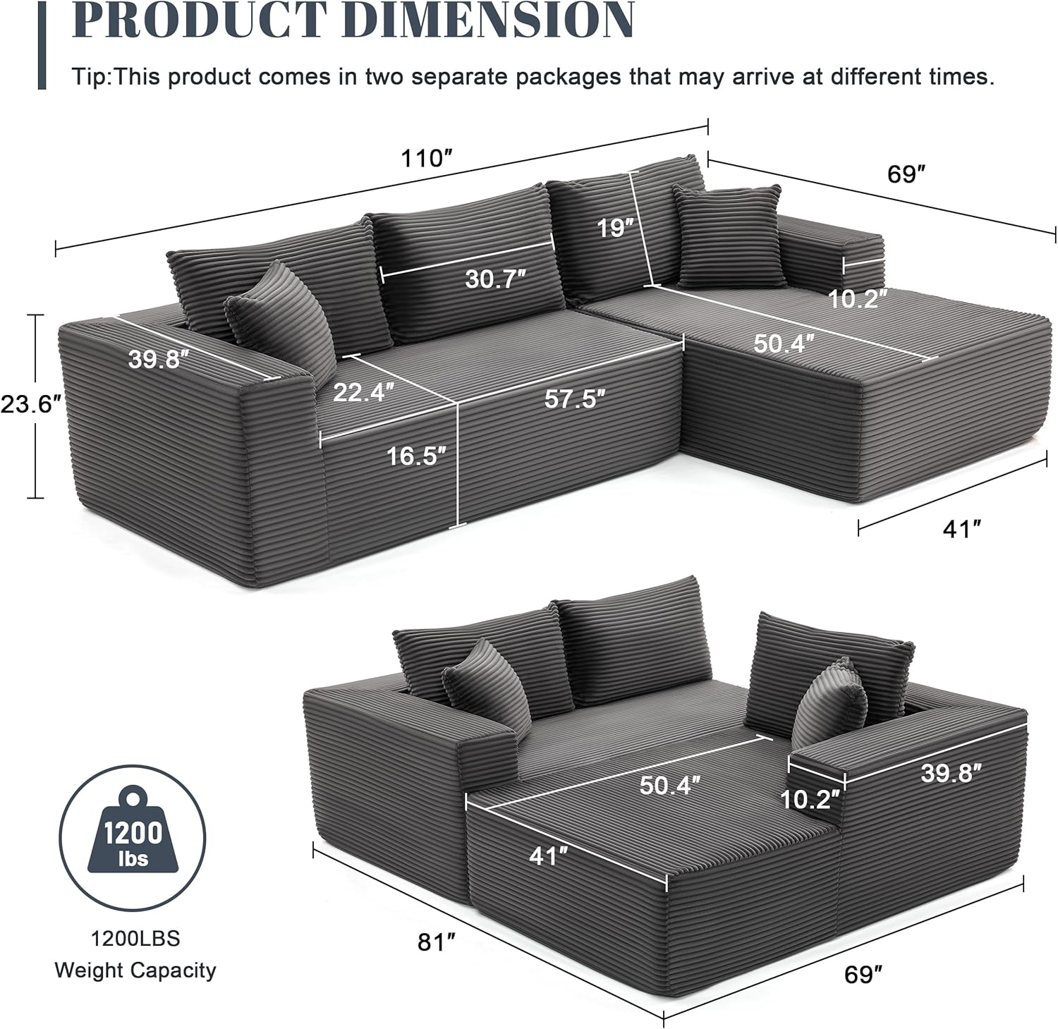 110-inch cloud sofa boneless sofa in the living room modular sofa with deep seats