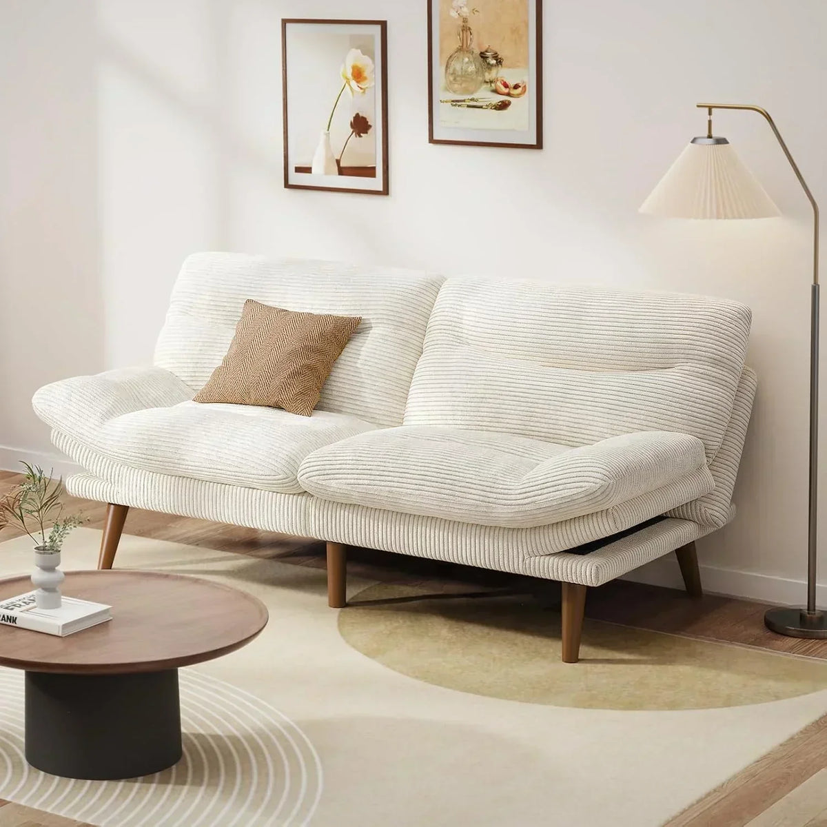 Convertible Futon Sofa Bed 66 Inch Corduroy Futon Sofa Recliner Sofa Bed for Small Spaces