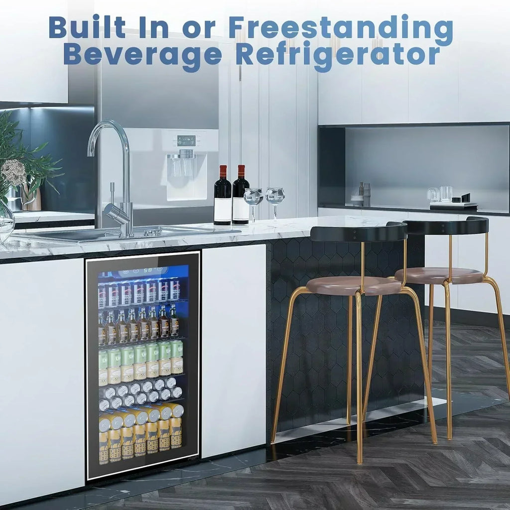 Mini Fridge 130 Can Beverage Refrigerator Cooler Drink Fridge Adjustable Temperature Control