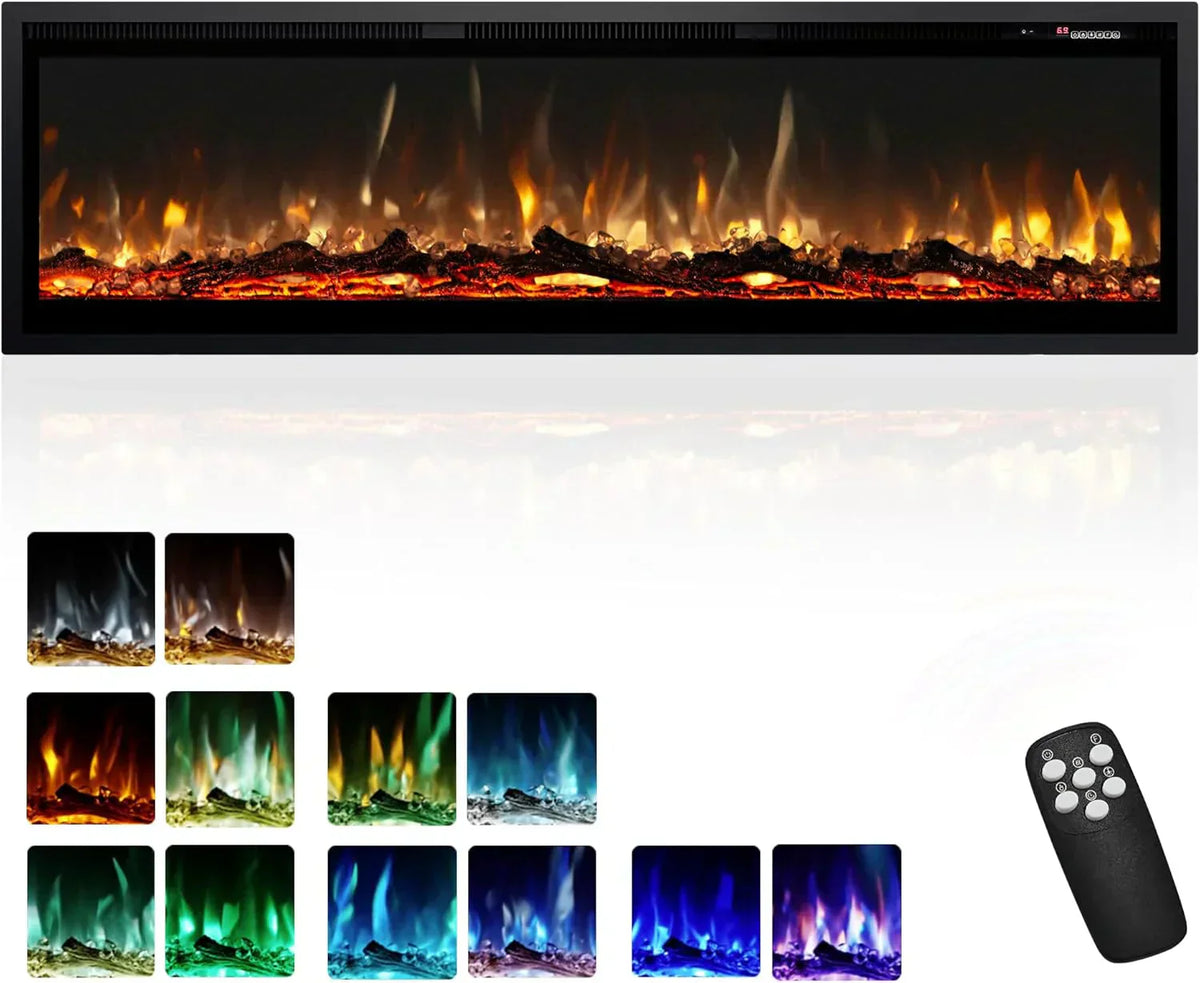 EUHOMY 50 Inch Electric Fireplace Wall Recessed Adjustable Flame Color Fireplace Heater