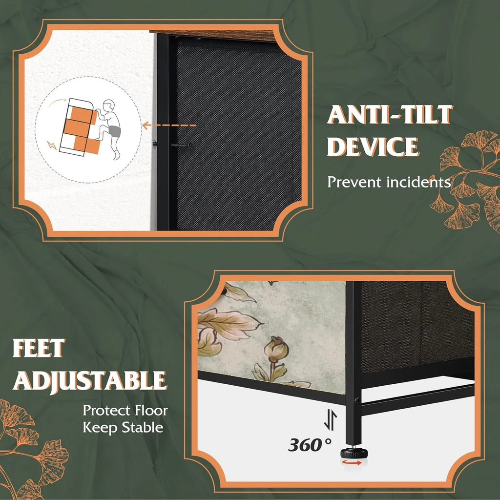Storage Organizer Unit with 11 Fabric Bins, Storage Drawers Organizer with Steel Frame, Tall Storage Tower Organizaton