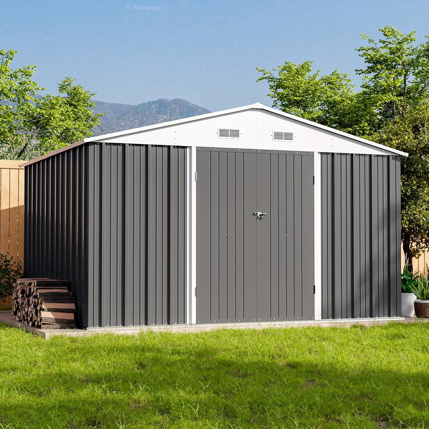 Patiowell 5x3 FT Outdoor Storage Shed Tool Shed with Sloping Roof and Lockable Door Metal Shed