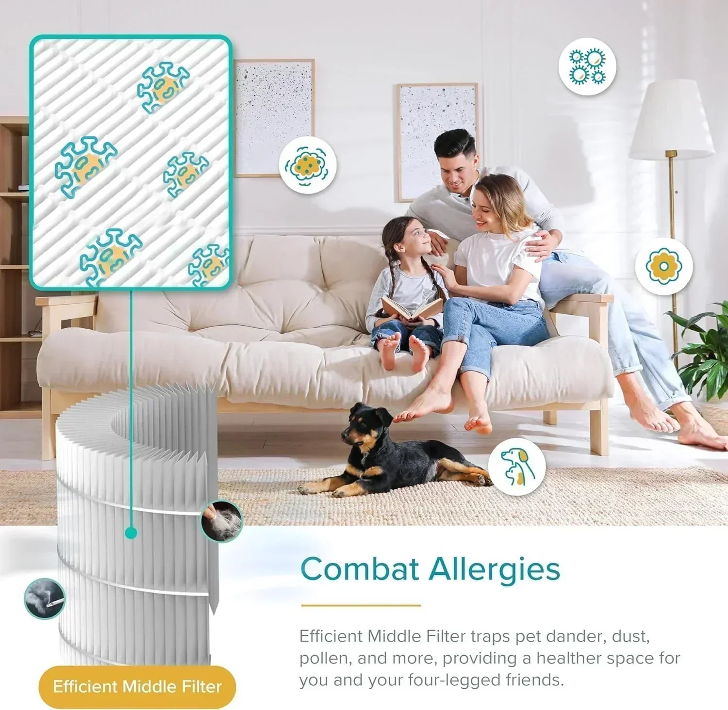 Air Purifier for Bedroom Allergies and Pet Hair 56W High Torque Motor