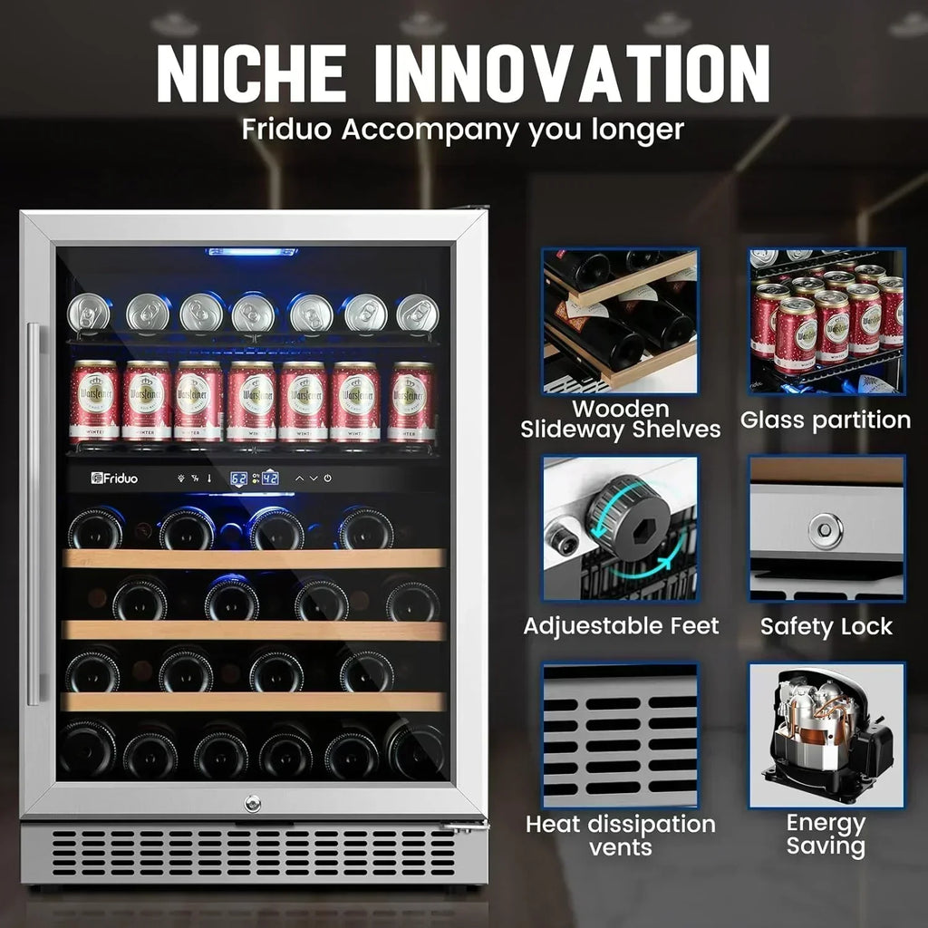 24 inch Dual Zone Beverage Refrigerator 30 Bottles 82 Cans Wine Fridge Built-in or Freestanding