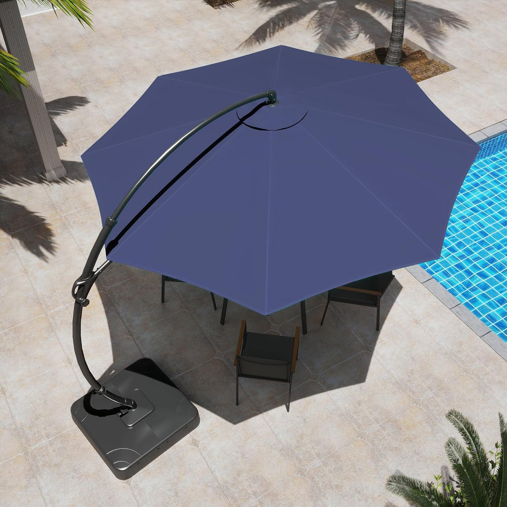 LAUSAINT HOME Outdoor Patio Umbrella with Base included, 11 FT Deluxe Curvy Cantilever Umbrella Heavy Duty Offset Hanging Umbrella with 360° Rotation for Market, Pool, Garden, Backyard, Deck (Beige)
