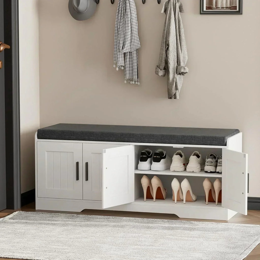 2-Tier Storage Bench Shoe Bench with Thickened Padded Seat Cushion Entryway Bench