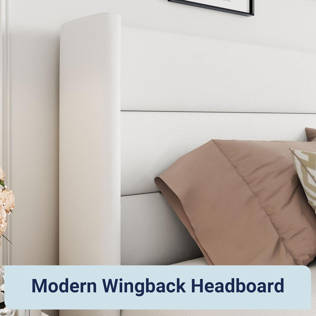 Allewie Queen Size Lift Up Storage Bed Modern Wingback Headboard Hydraulic Support