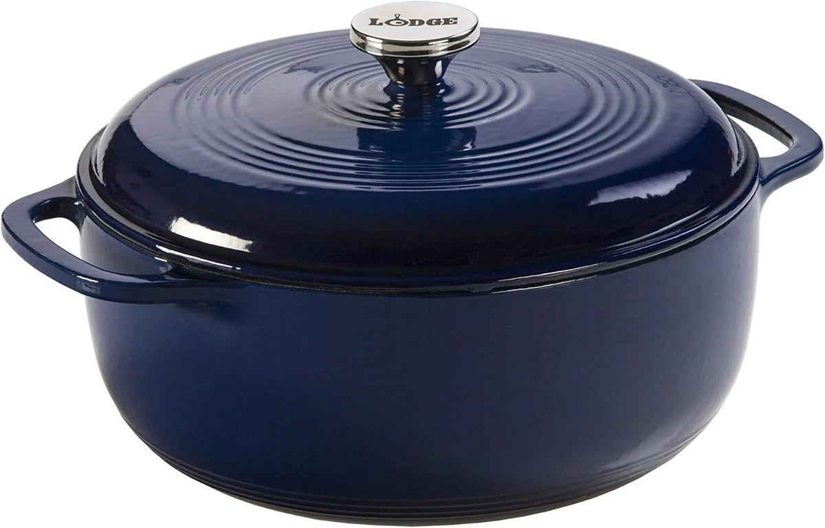 Lodge Essential Enamel Cast Iron Dutch Oven - Perfect for Bread Baking, Braising, Marinating & Slow Cooking - Features Moisture-Sealing Lid & Dual Handles - Kitchen Essentials - 6 Quarts - Caribbean Blue