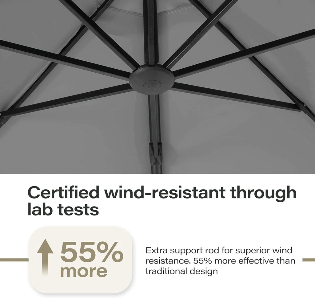 LAUSAINT HOME Outdoor Patio Umbrella with Base included, 11 FT Deluxe Curvy Cantilever Umbrella Heavy Duty Offset Hanging Umbrella with 360° Rotation for Market, Pool, Garden, Backyard, Deck (Beige)